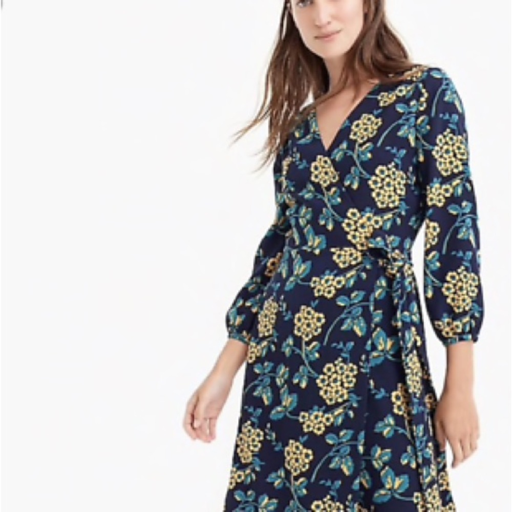 J Crew navy floral wrap dress